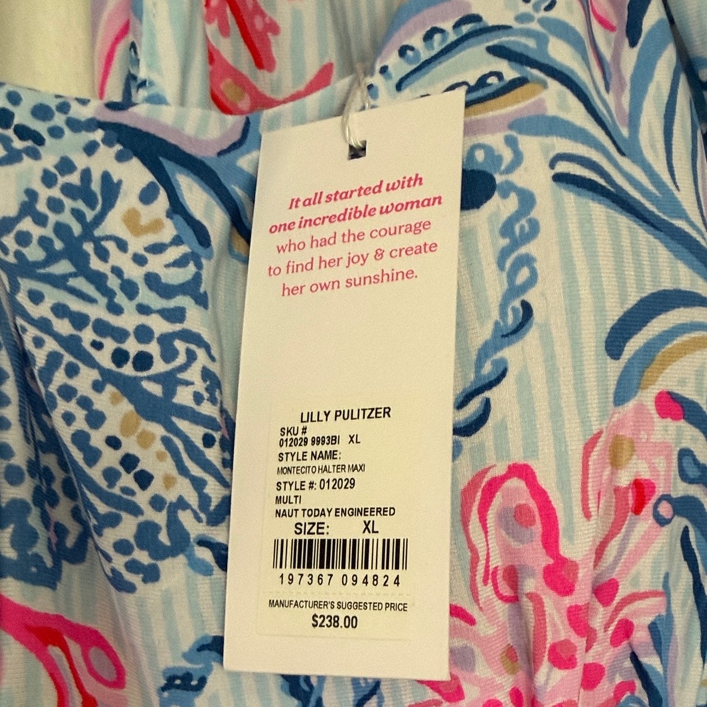 Lilly Pulitzer Blue Pink Floral Halter Maxi Dress - Picture 2 of 4